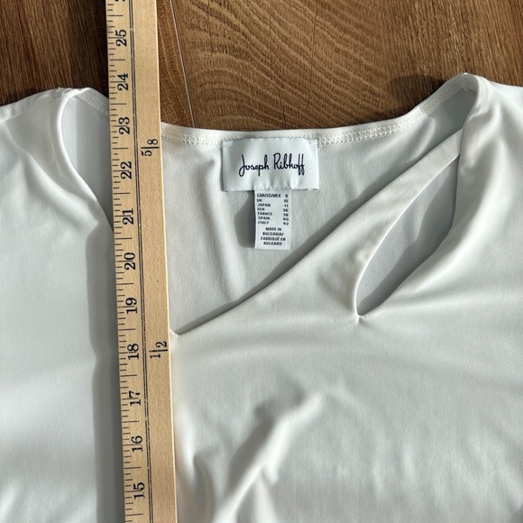 Joseph Ribkoff Women White Asymmetrical‎ Neckline 3/4 Sleeve Tunic Top Size 8 - Picture 6 of 6